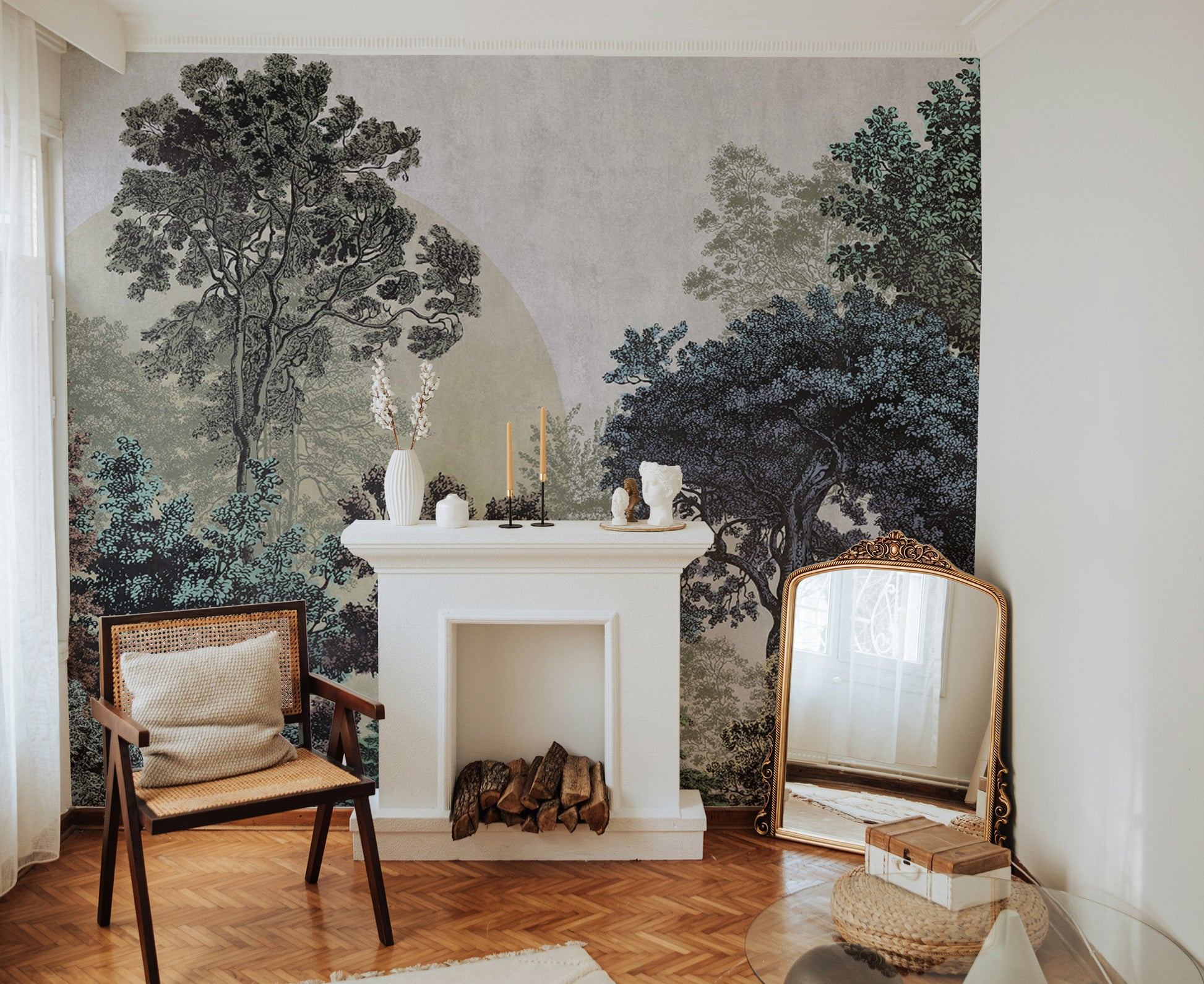 Colorful illustrated forest wallpaper
