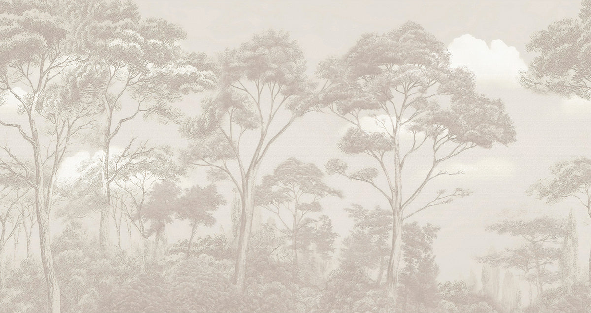 Elegant Monochrome Forest Wallpaper in your room — zoomed