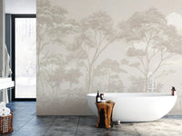 Soft-toned monochrome woodland mural
