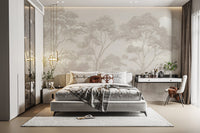 Serene grayscale forest wallpaper print
