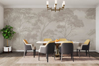 Minimalist black and white forest mural
