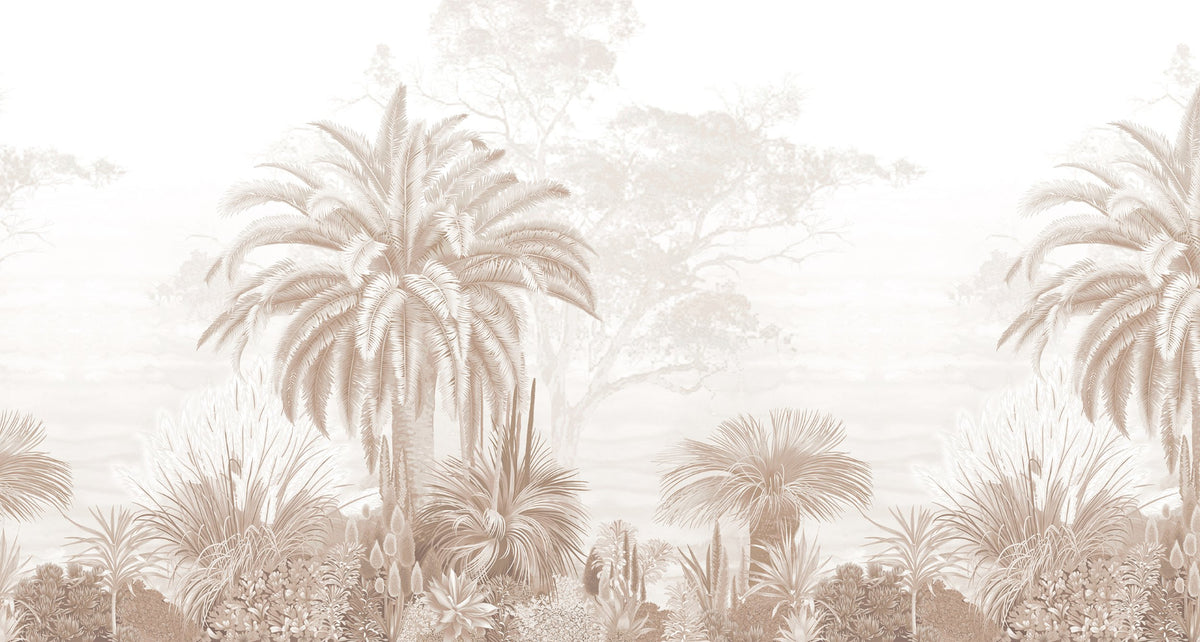Monochrome Tropical Palm Wallpaper in your room — zoomed