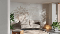 Vintage palm tree mural in soft tones
