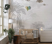 Subtle monochrome tropical mural

