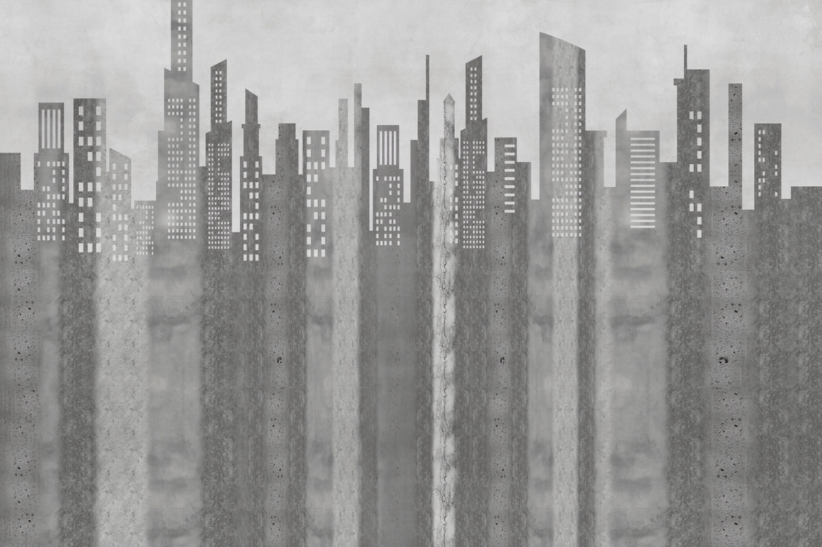 Grayscale Urban Cityscape Wallpaper in your room — zoomed
