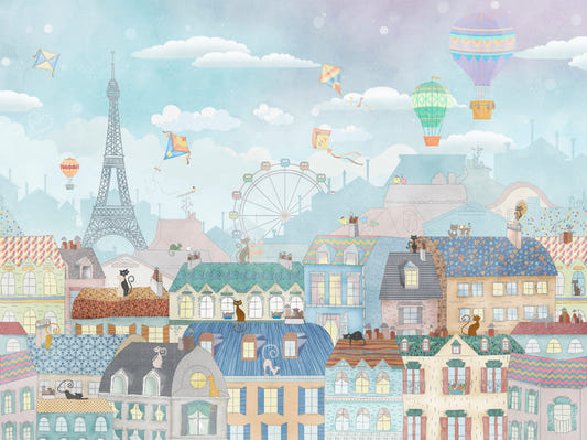 Whimsical Paris Cityscape Wallpaper
