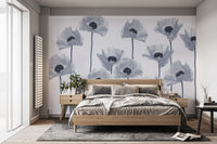 Elegant blue poppies wallpaper mural
