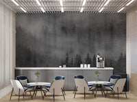 Deep black misty forest wallpaper
