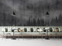 Foggy black forest wallpaper pattern
