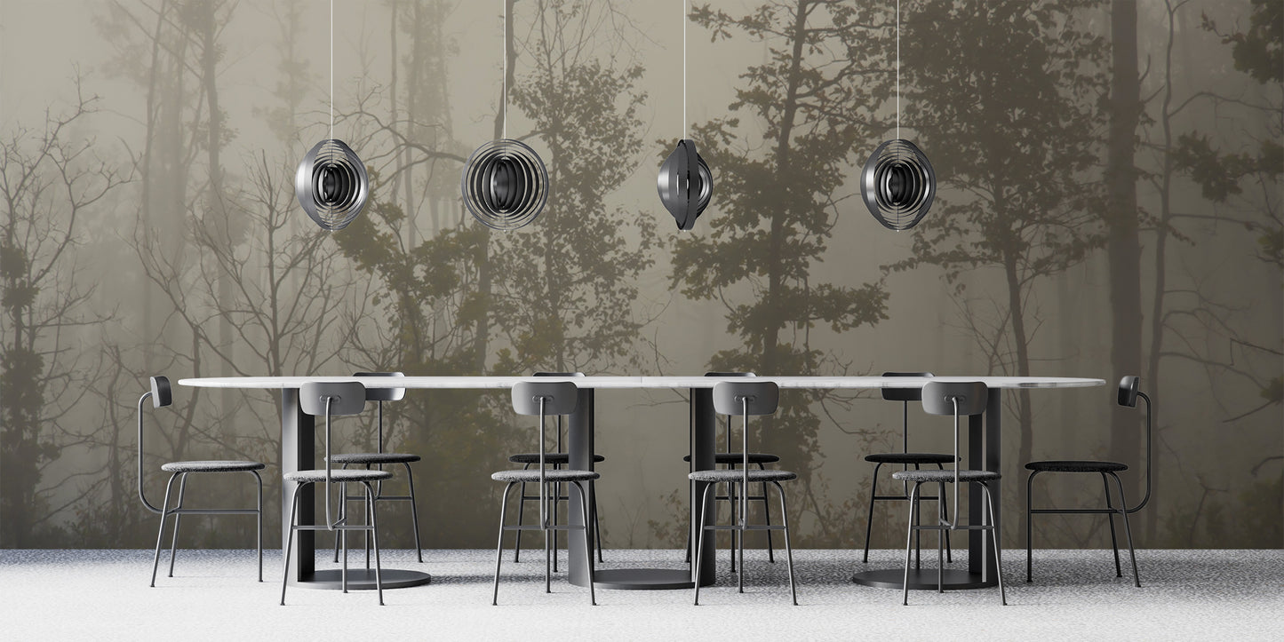 Atmospheric foggy woodland wallpaper
