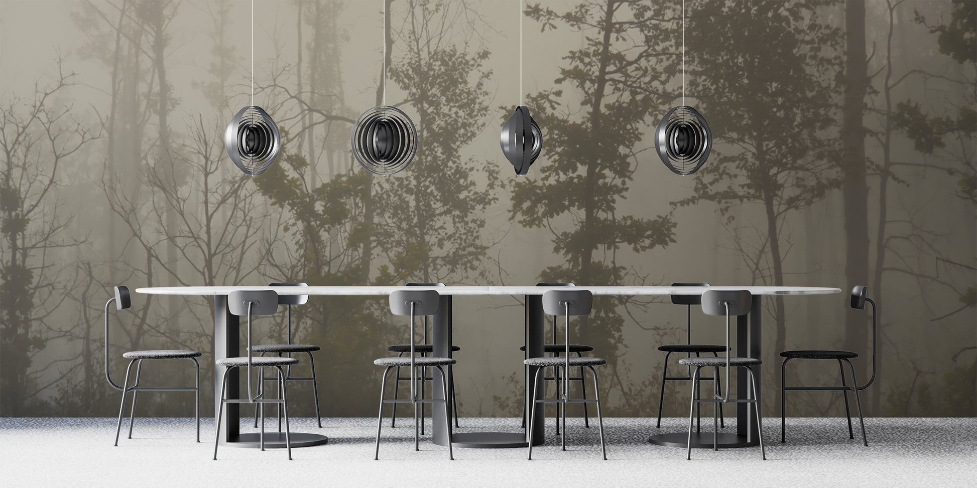 Atmospheric foggy woodland wallpaper
