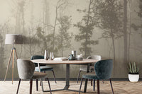 Foggy forest landscape wallpaper design
