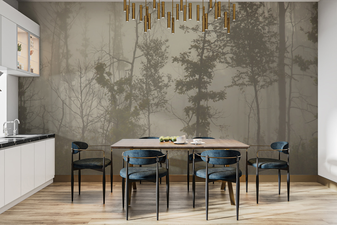 Foggy forest nature wallpaper design
