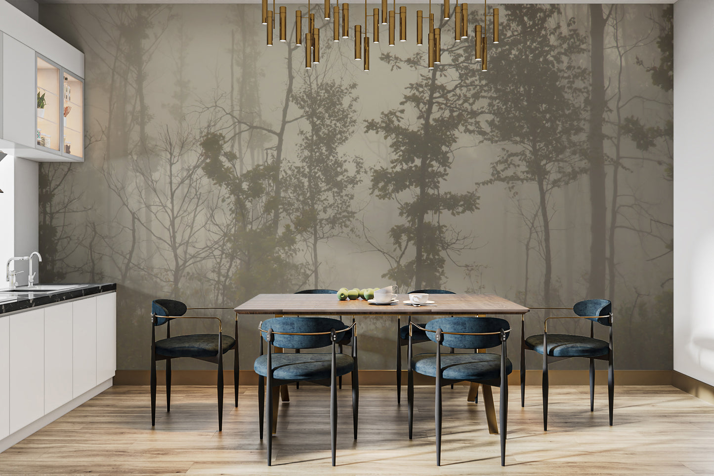 Foggy forest nature wallpaper design
