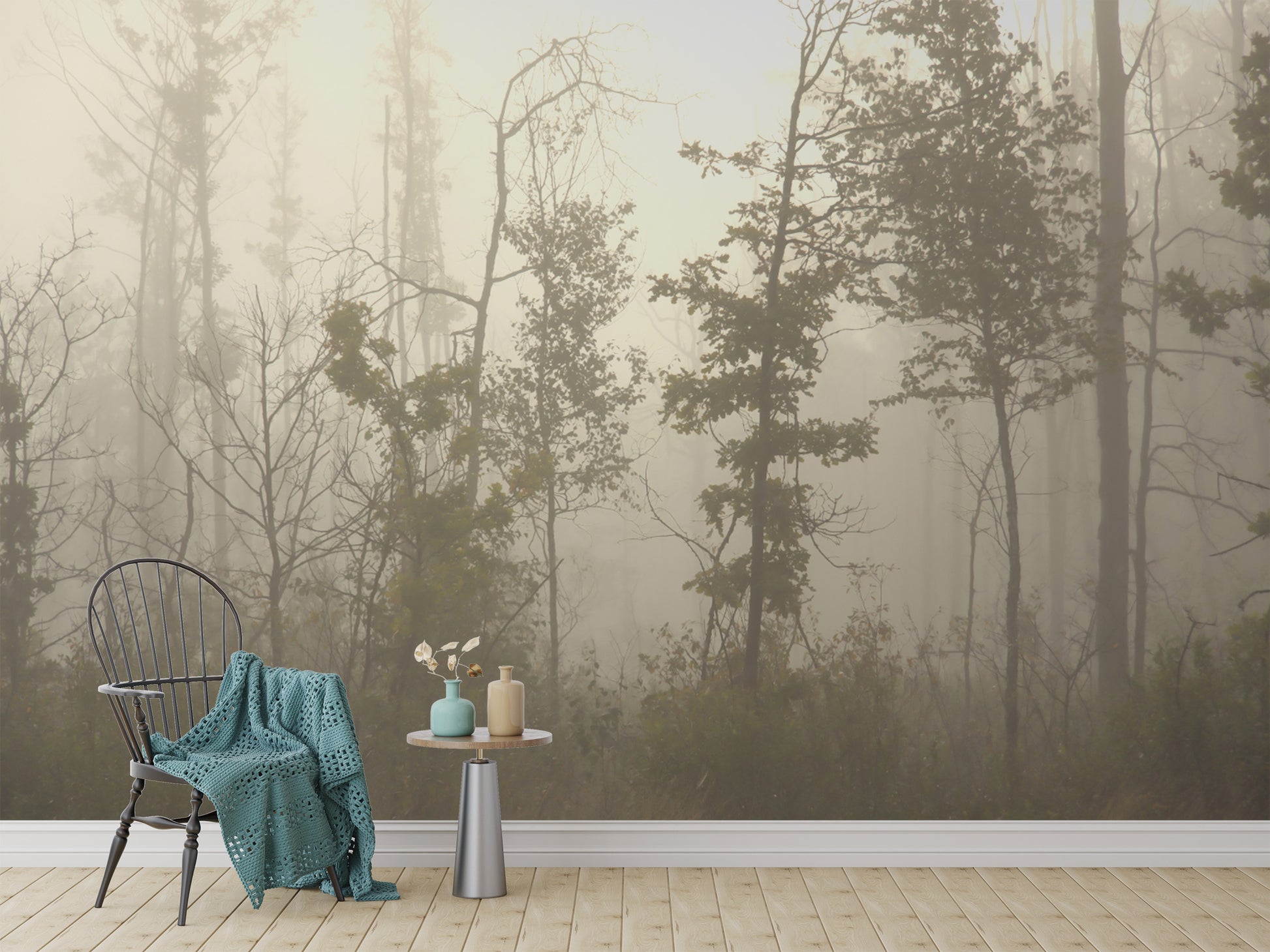 Misty woodland forest wallpaper

