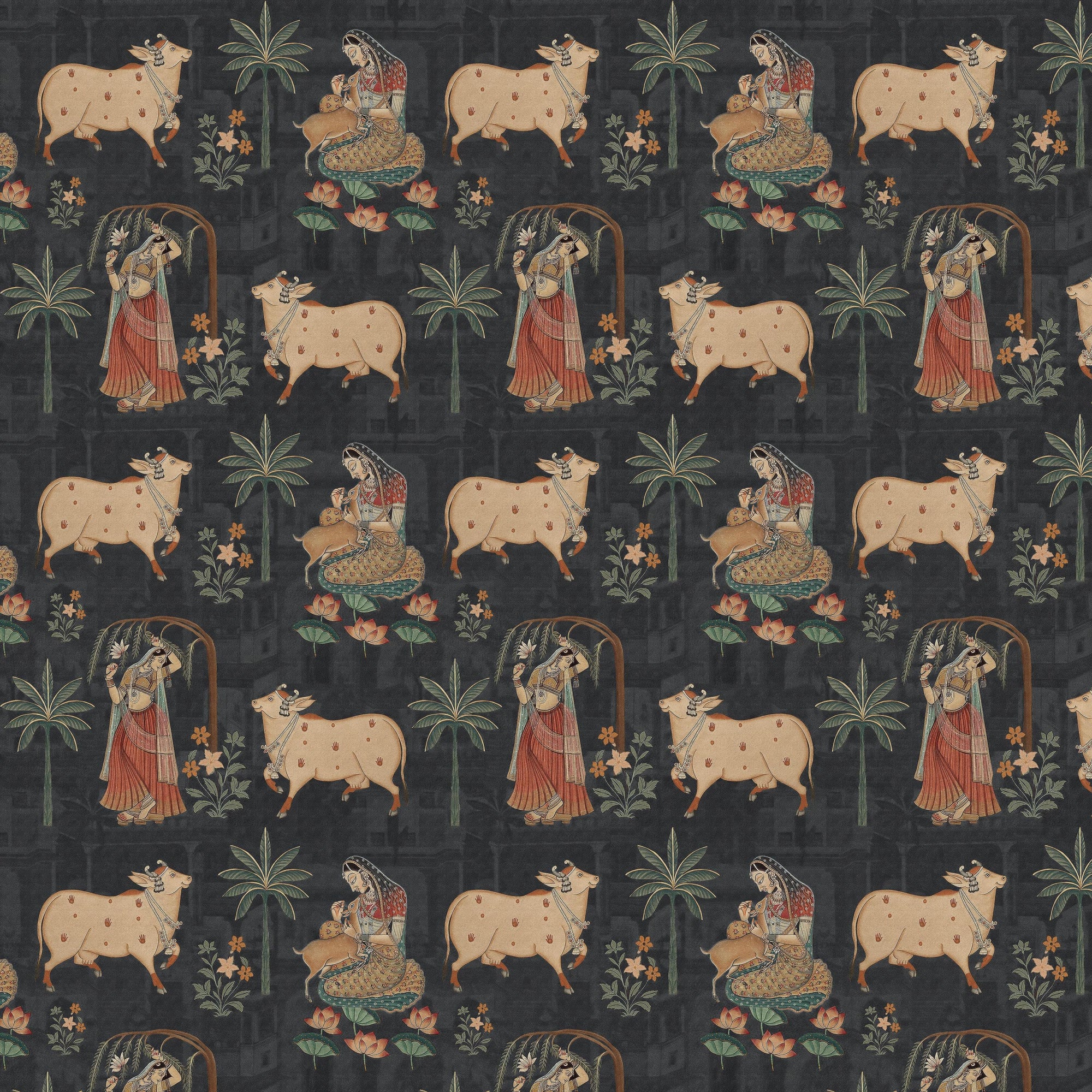 Indian Cow Pichwai Theme Wallpaper