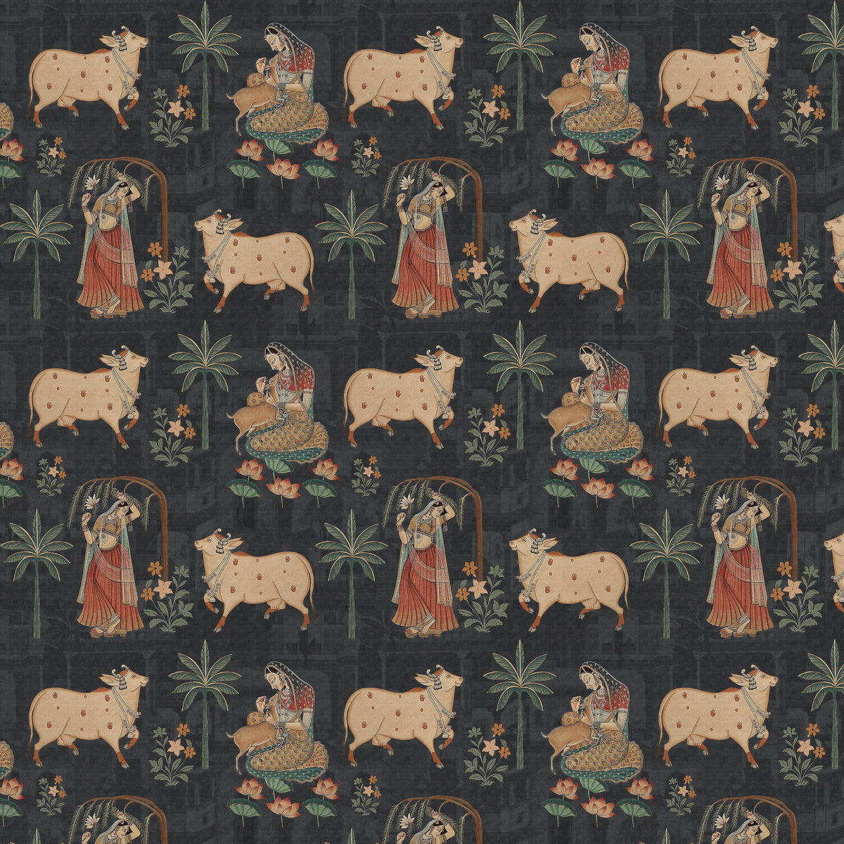 Indian Cow Pichwai Theme Wallpaper in your room — zoomed