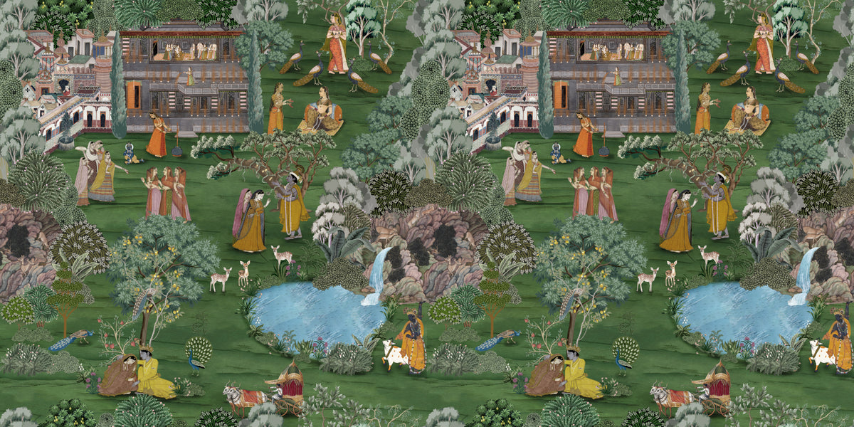 Divine Vrindavan Moments Wallpaper in your room — zoomed