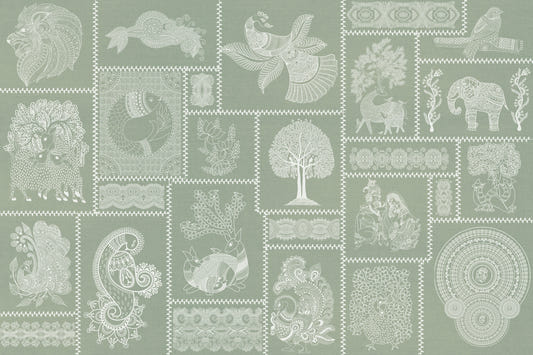 Sage Harmony Madhubani Fusion Wallpaper