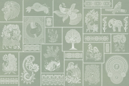 Sage Harmony Madhubani Fusion Wallpaper