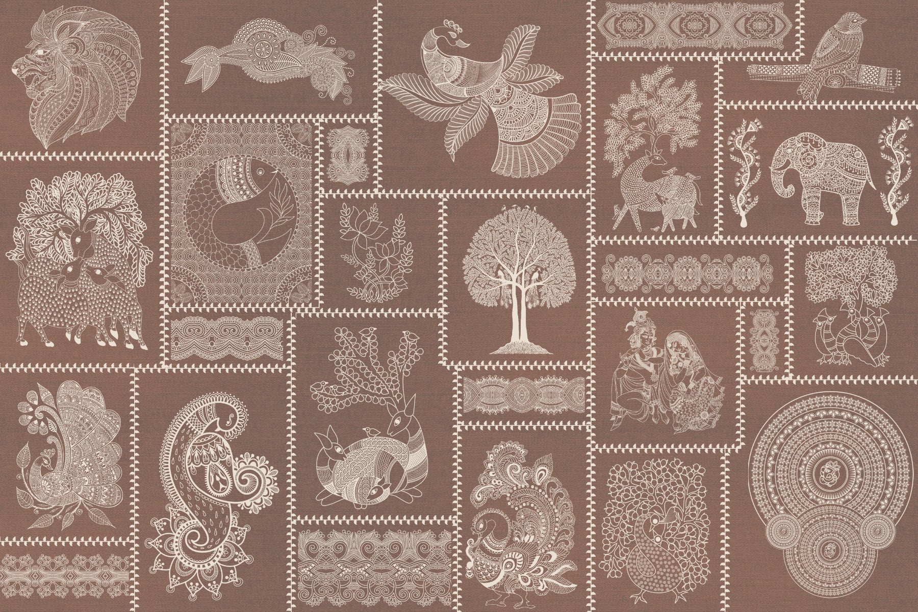 Madhubani Warli Terracotta Harmony Wallpaper