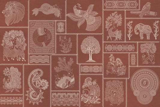 Rust Harmony Warli Fusion Madhubani Wallpaper