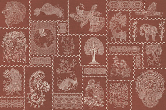 Rust Harmony Warli Fusion Madhubani Wallpaper