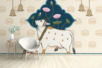 Lotus & Nandi Pichwai Heritage Wallpaper