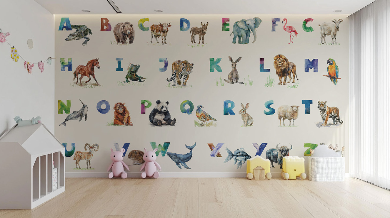 Fun letter and animal wallpaper design