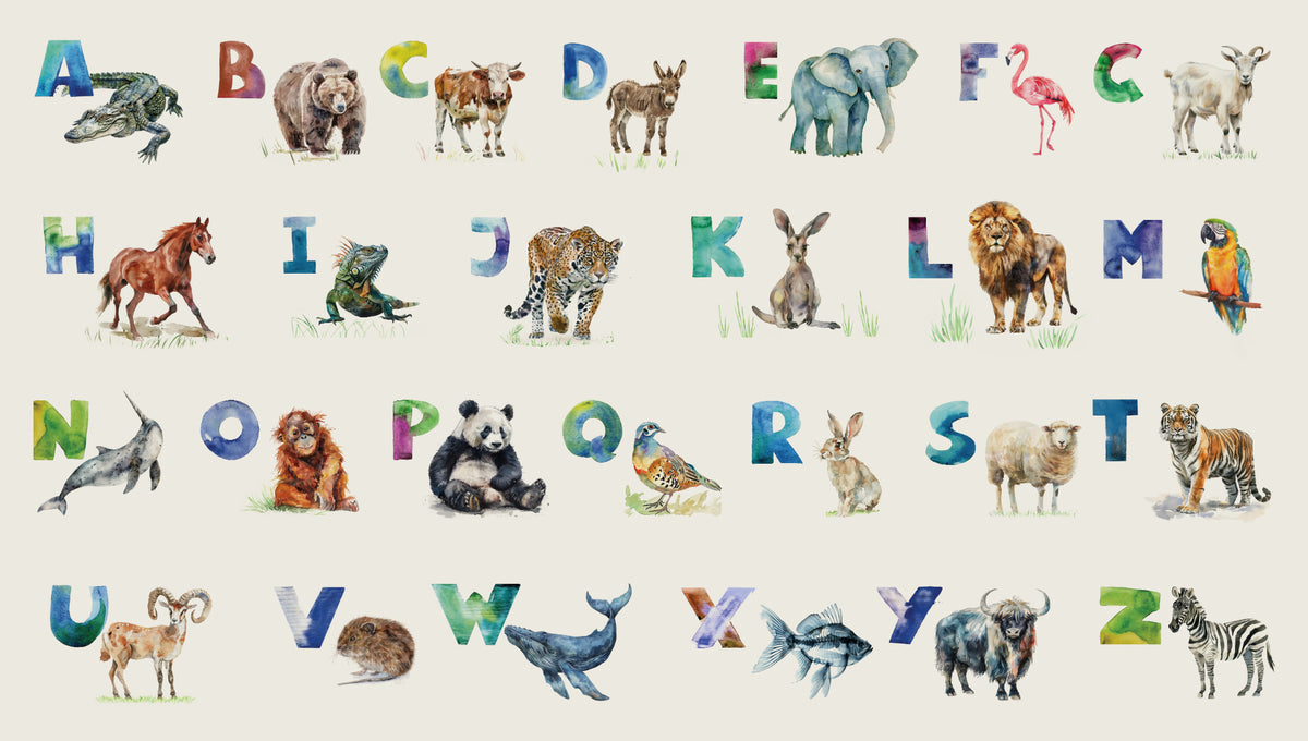 Alphabet Menagerie Kids Wallpaper in your room — zoomed