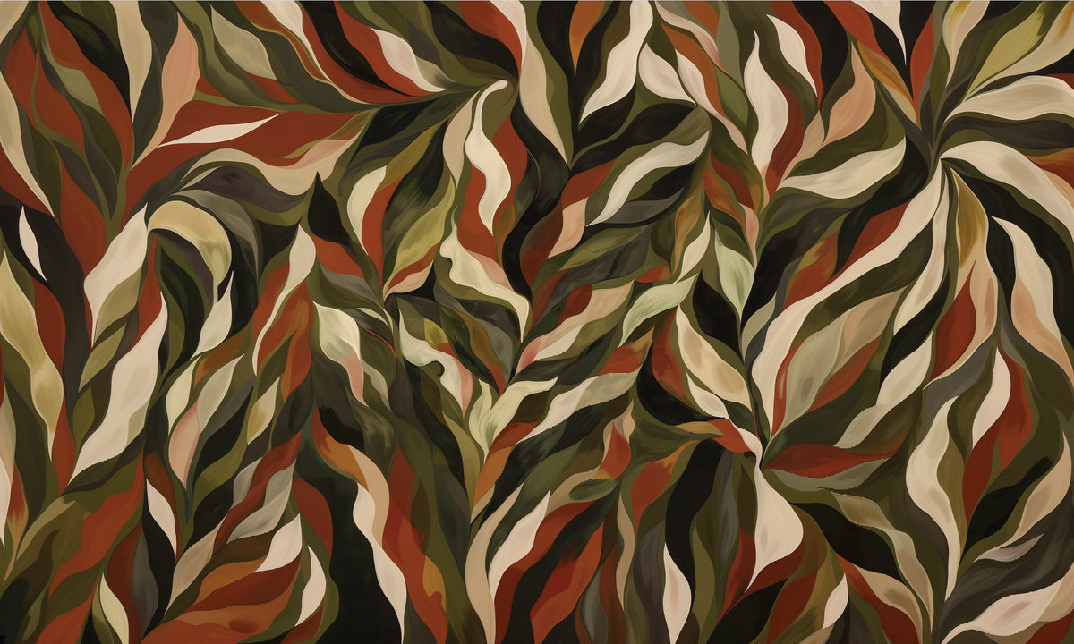 Organic Flow Abstract Leaf Wallpaper in your room — zoomed
