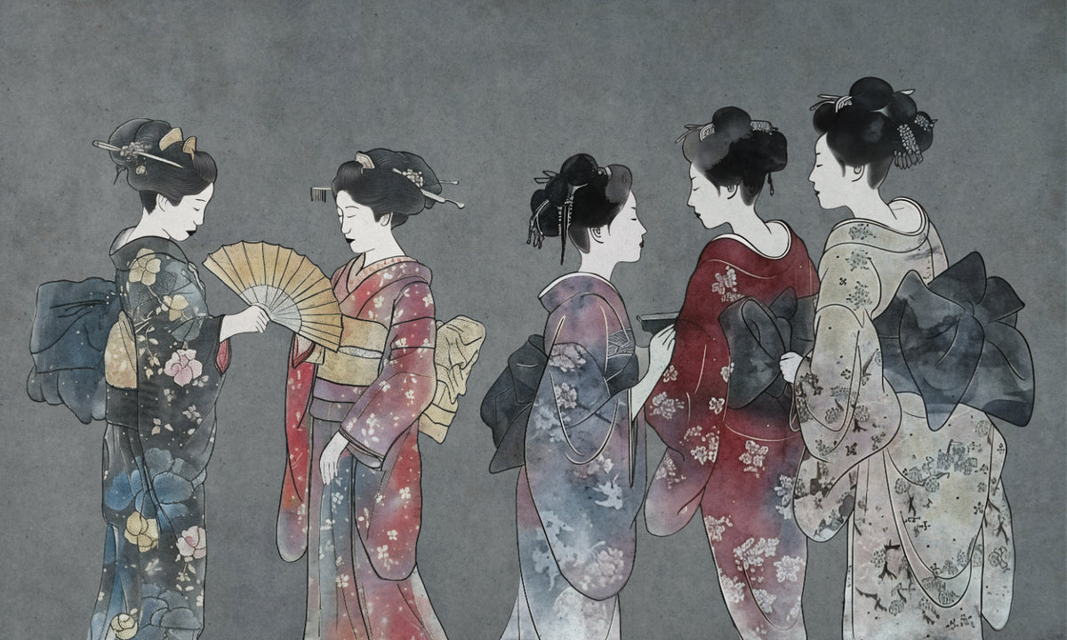 Whispers of Silk Japanese Kimono Wallpaper in your room — zoomed