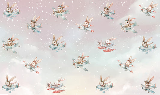 Watercolor cats flying while holding a bunch of balloons