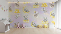 Gentle elephant and moon nursery theme