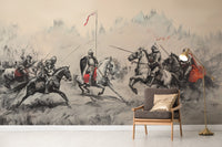 Historic medieval war scene mural