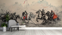 Grand medieval battlefield wall covering