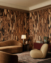 Wall mural with Pale golden and deep chocolate swirling wood knot pattern., GD10374