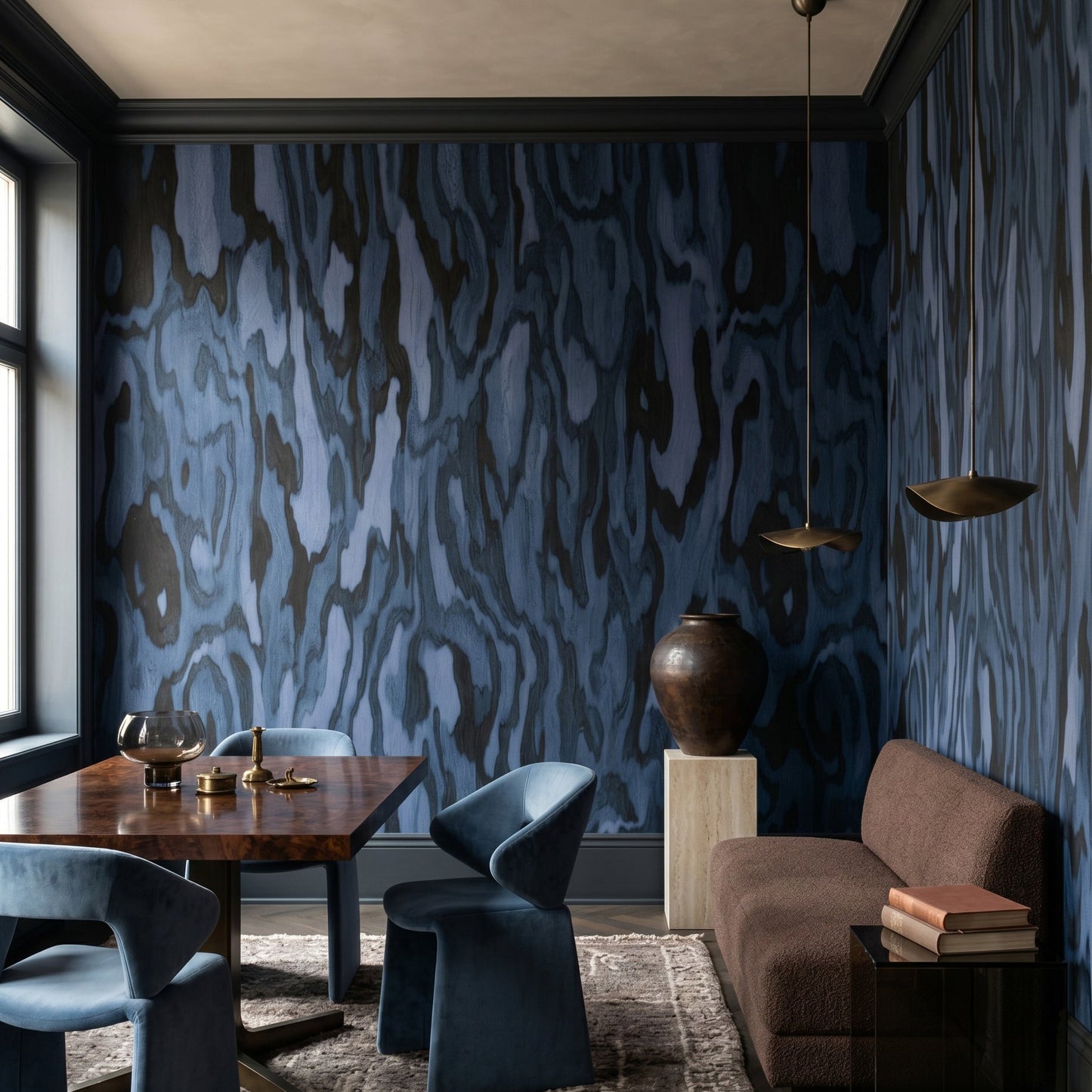 Abstract burl wood texture wall mural in  Slate blue and indigo tone., GD10373