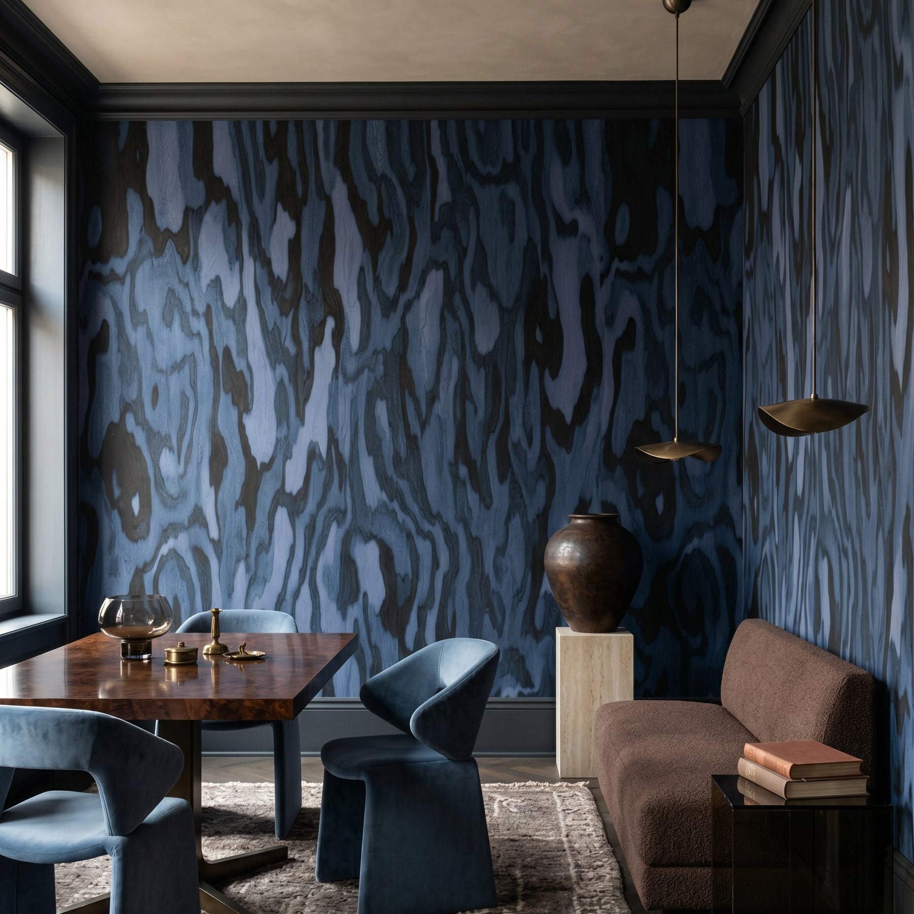Abstract burl wood texture wall mural in  Slate blue and indigo tone., GD10373