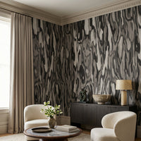 Flowing grey root wood pattern wall mural with layered depth., GD10372