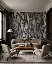 Charcoal and silver abstract wood root mural mural in gray texture tone., GD10372