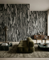 Dark grey organic root grain wall mural with natural tonal variation., GD10372