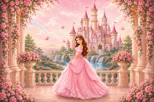 Pink Castle Princess Garden Scene Wall Mural