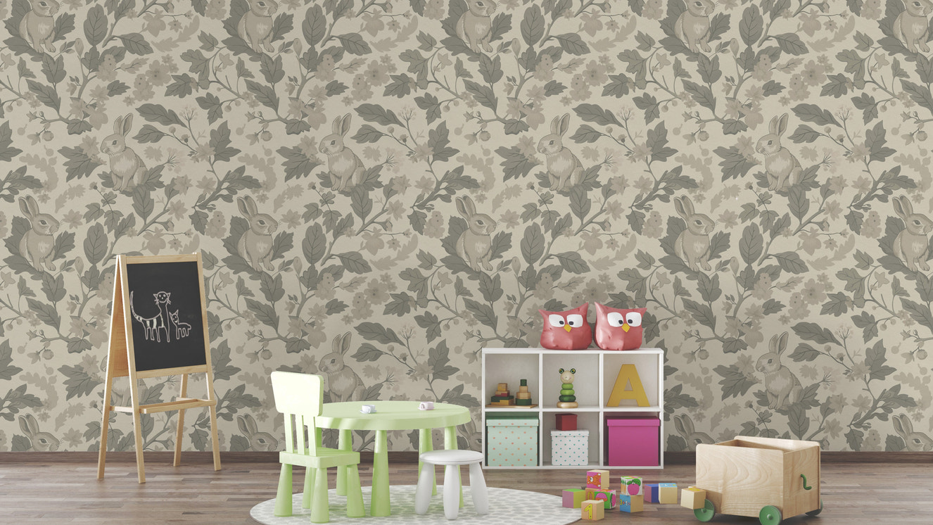 Woodland Garden – Natural Beige Wallpaper⁠