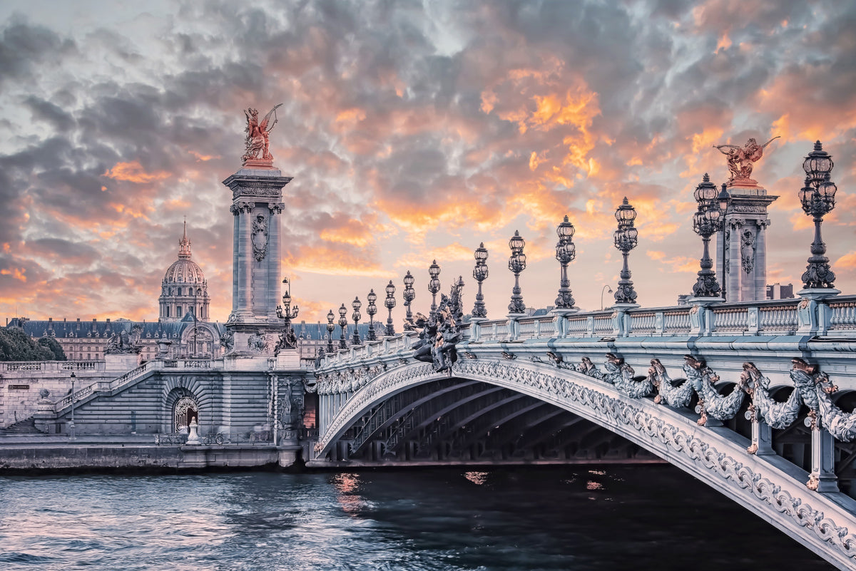 Parisian Bridge Sunset Wall Mural in your room — zoomed
