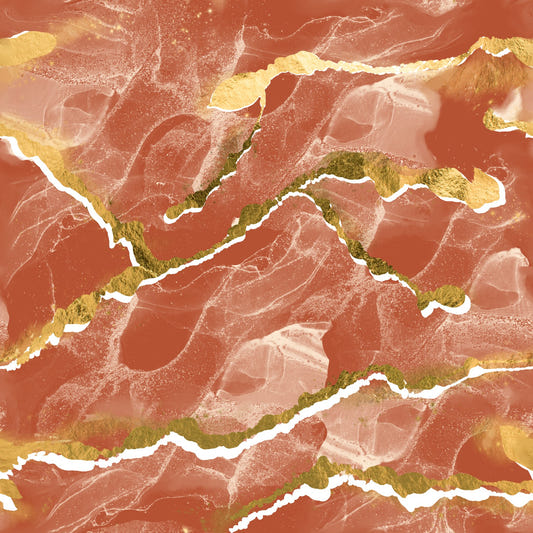 Golden Veins Burnt Sienna Marble - Modern Luxe Abstract Wall Mural