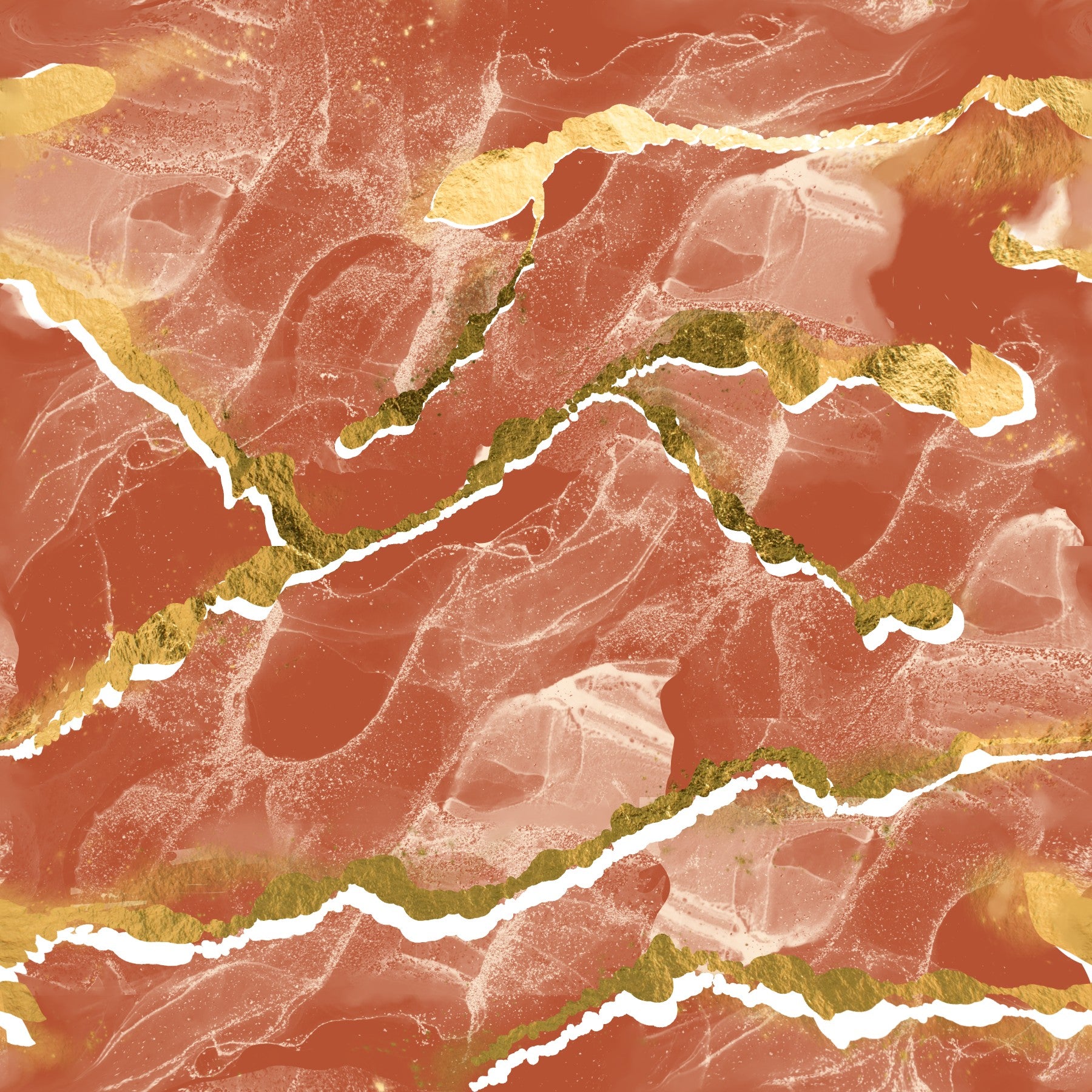 Golden Veins Burnt Sienna Marble - Modern Luxe Abstract Wall Mural