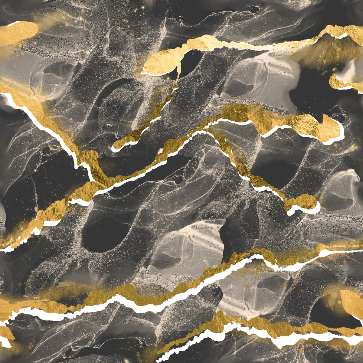 Golden Veins Charcoal Marble - Modern Luxe Abstract Wall Mural