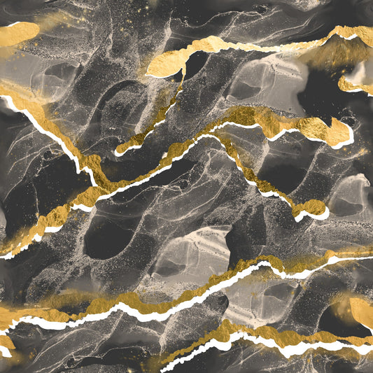 Golden Veins Charcoal Marble - Modern Luxe Abstract Wall Mural