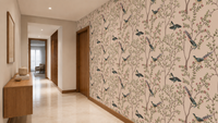 Light Pink Leaves and Bird Wallpaper Murals A675